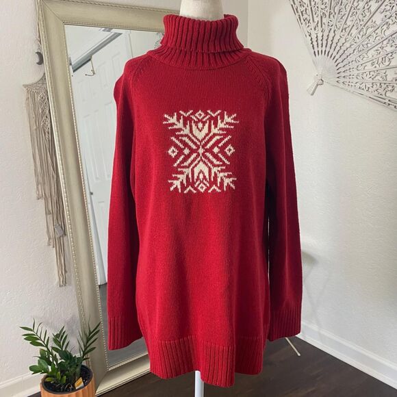 Coldwater Creek Vintage Red White Classic Snowflake Knitted Knit Sweater L - Picture 4 of 8